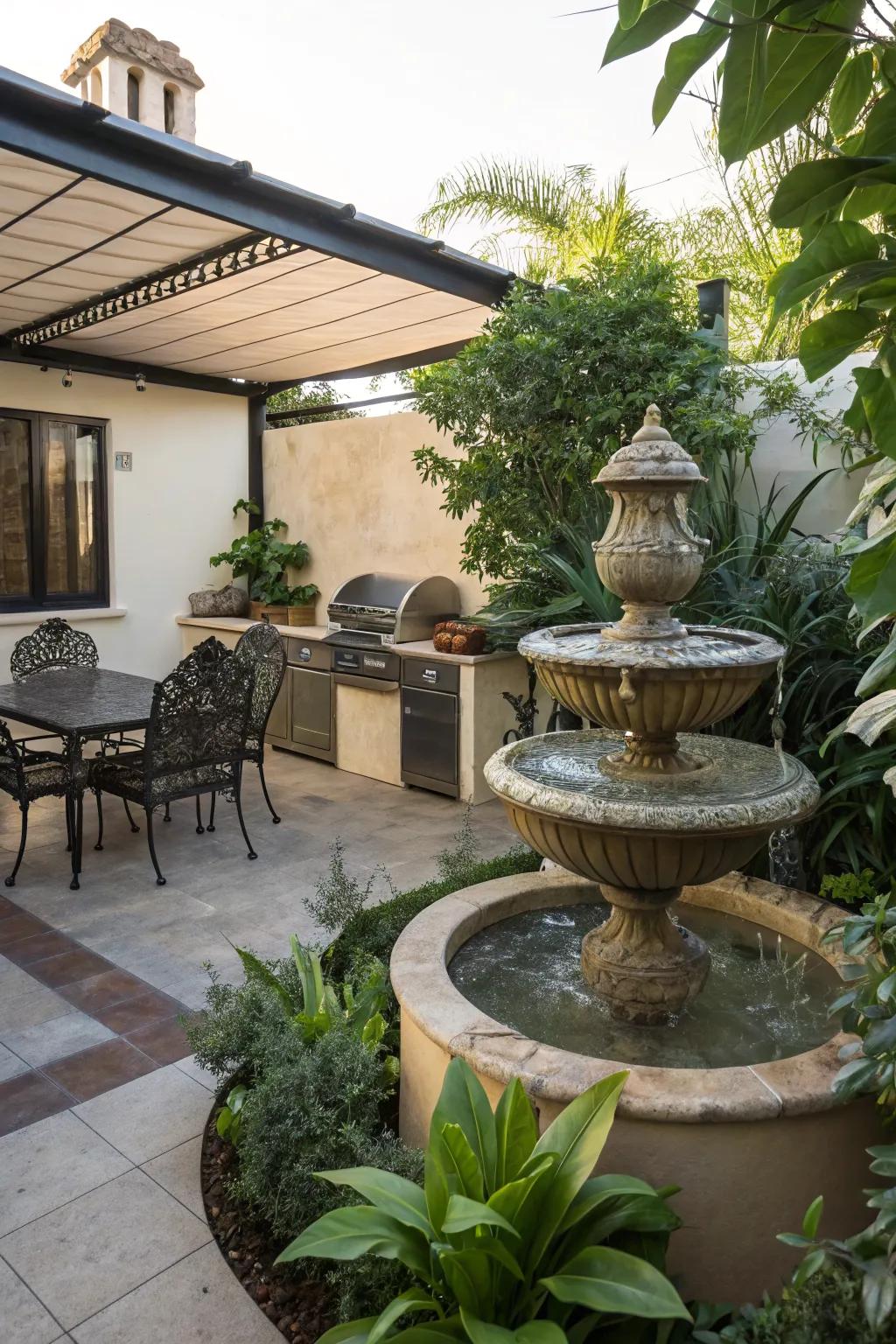 A soothing water feature enhancing the outdoor ambiance