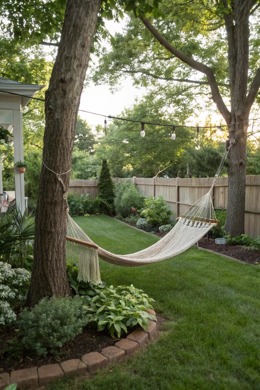 Relax and unwind in a hammock haven.