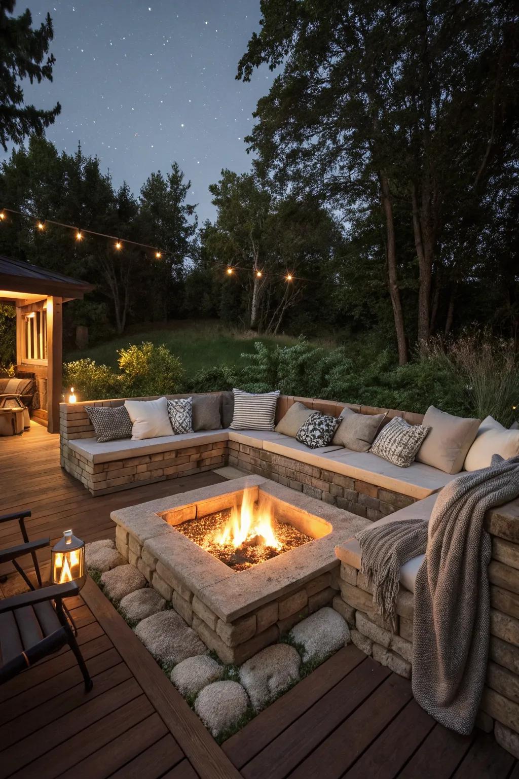 Sunken fire pits create a unique and intimate gathering space.