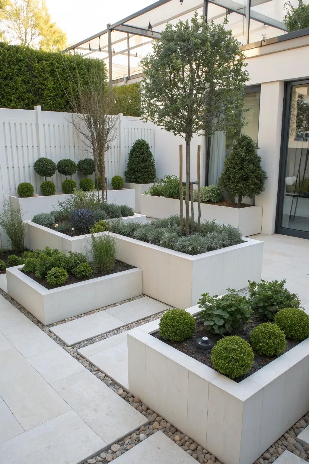 Geometric design adds a modern flair to this corner garden.