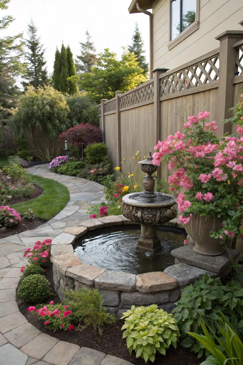 A water feature adds tranquility to your garden corner.