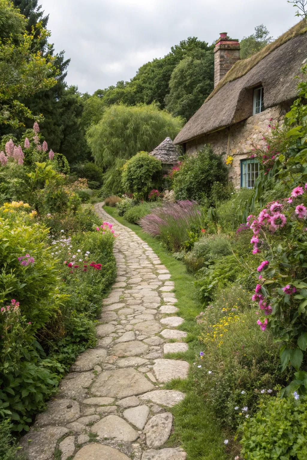 Natural stones crafting a timeless path through a vibrant garden.