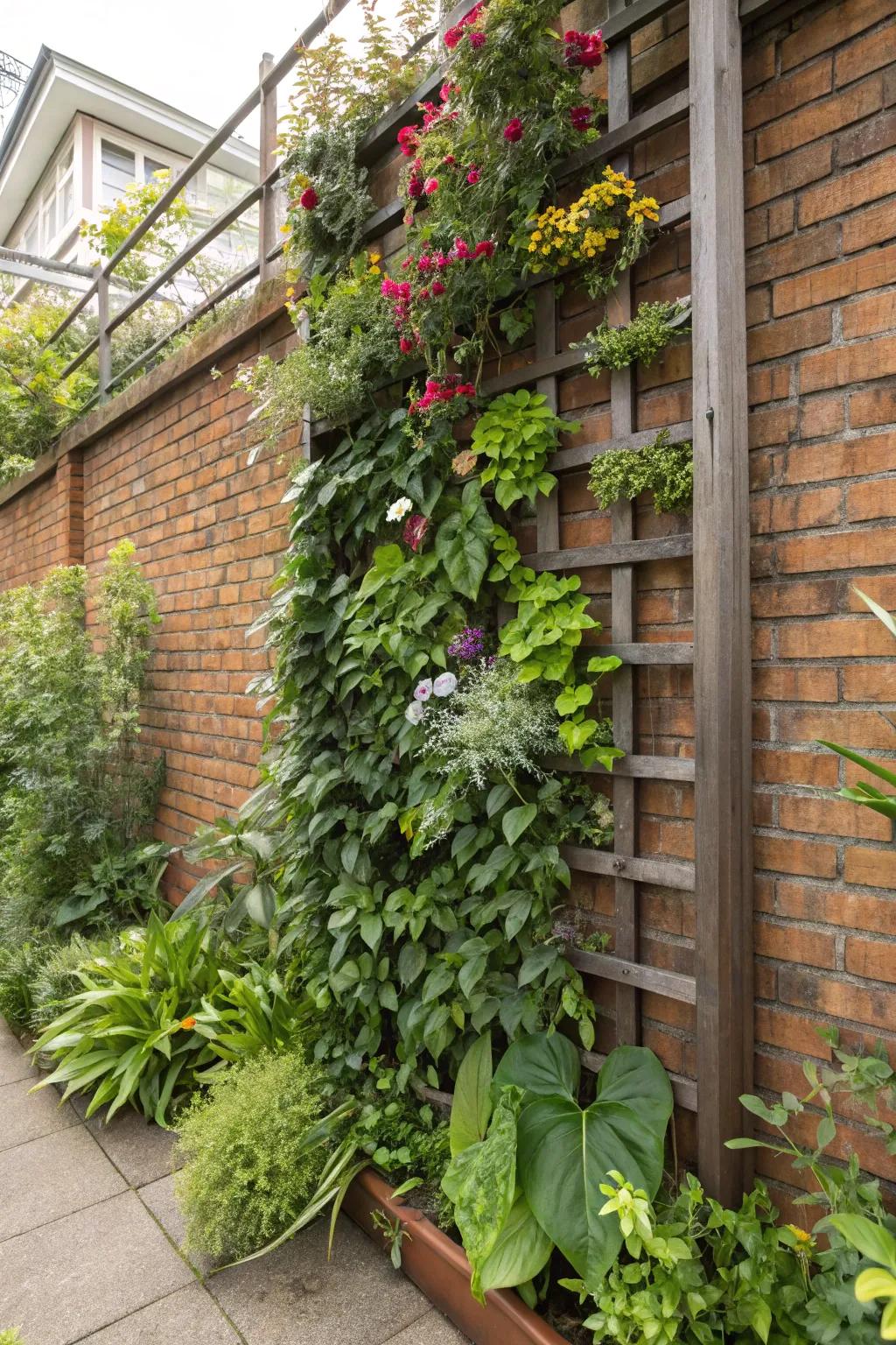Vertical gardening adds dimension and beauty.