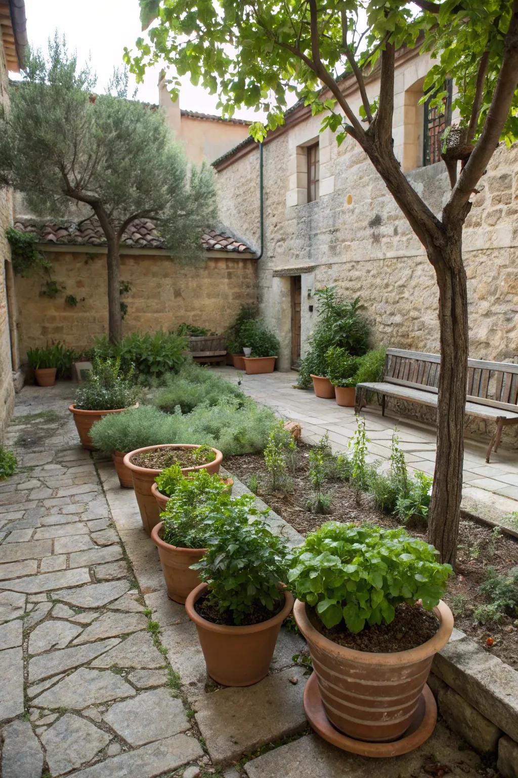 A herb garden provides fresh flavors and fragrant scents.