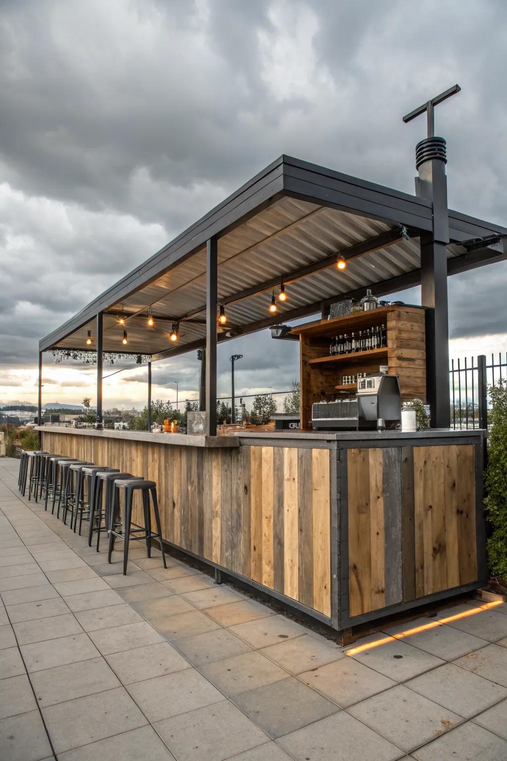 Industrial chic meets outdoor living in this unique kitchen bar design.