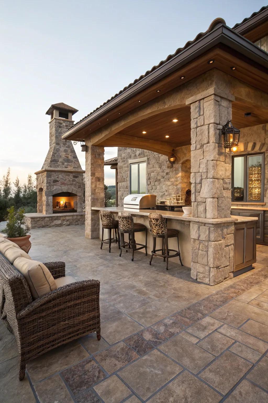 Stamped concrete provides a stylish yet cost-effective patio solution.