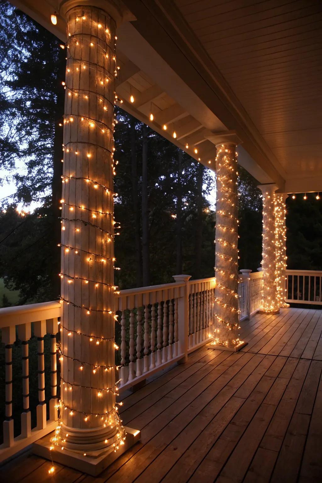 Rope lights add a whimsical touch to your porch decor.