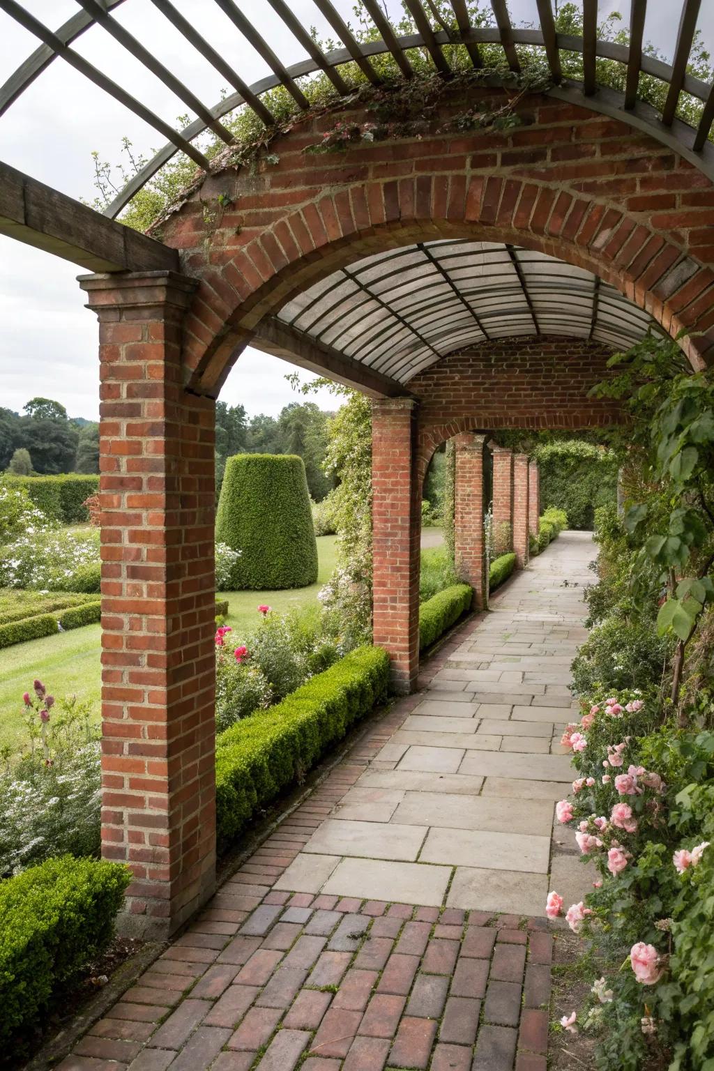 A classic brick walkway that exudes timeless charm.