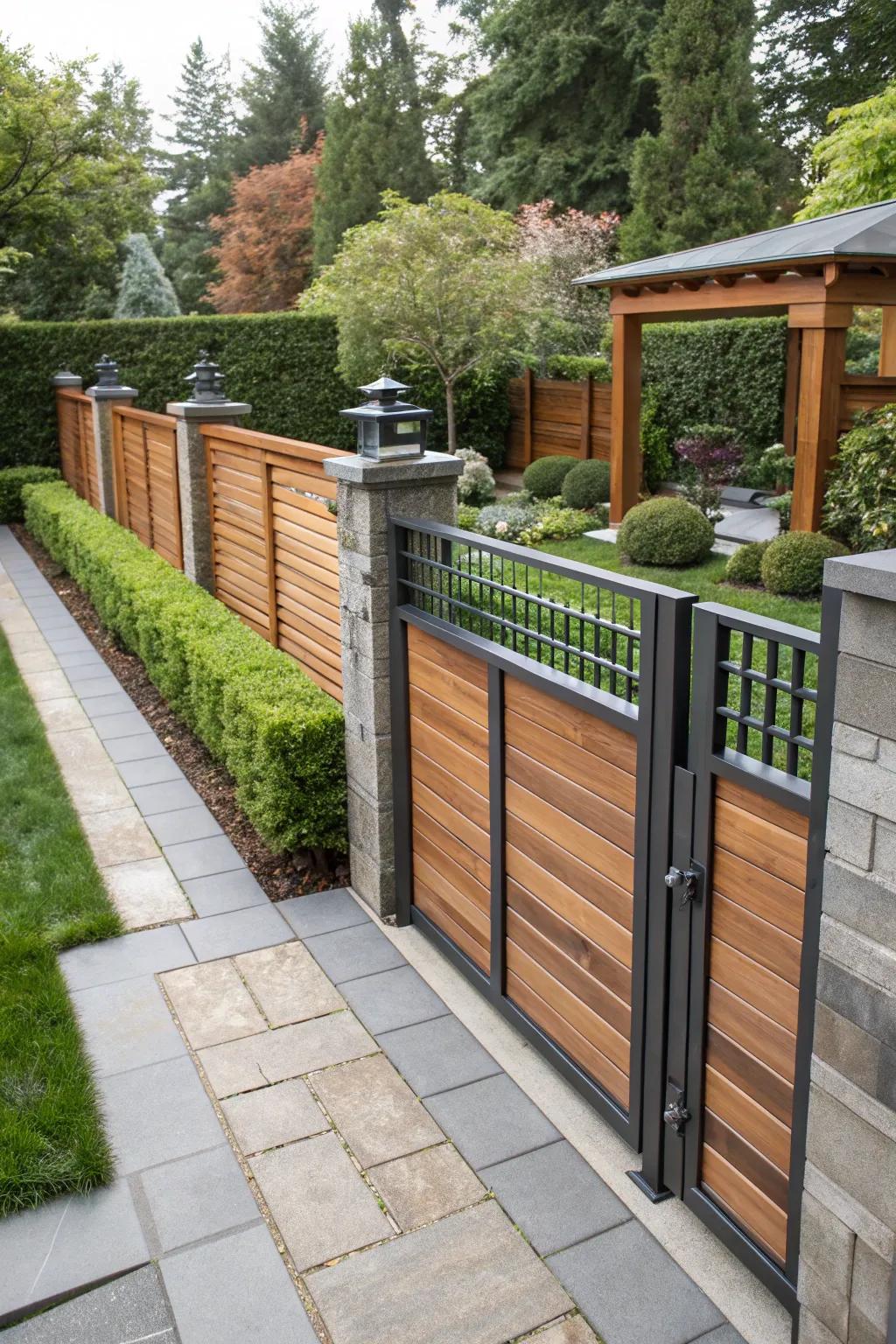 Mixed materials give the craftsman fence a sleek, modern appearance.