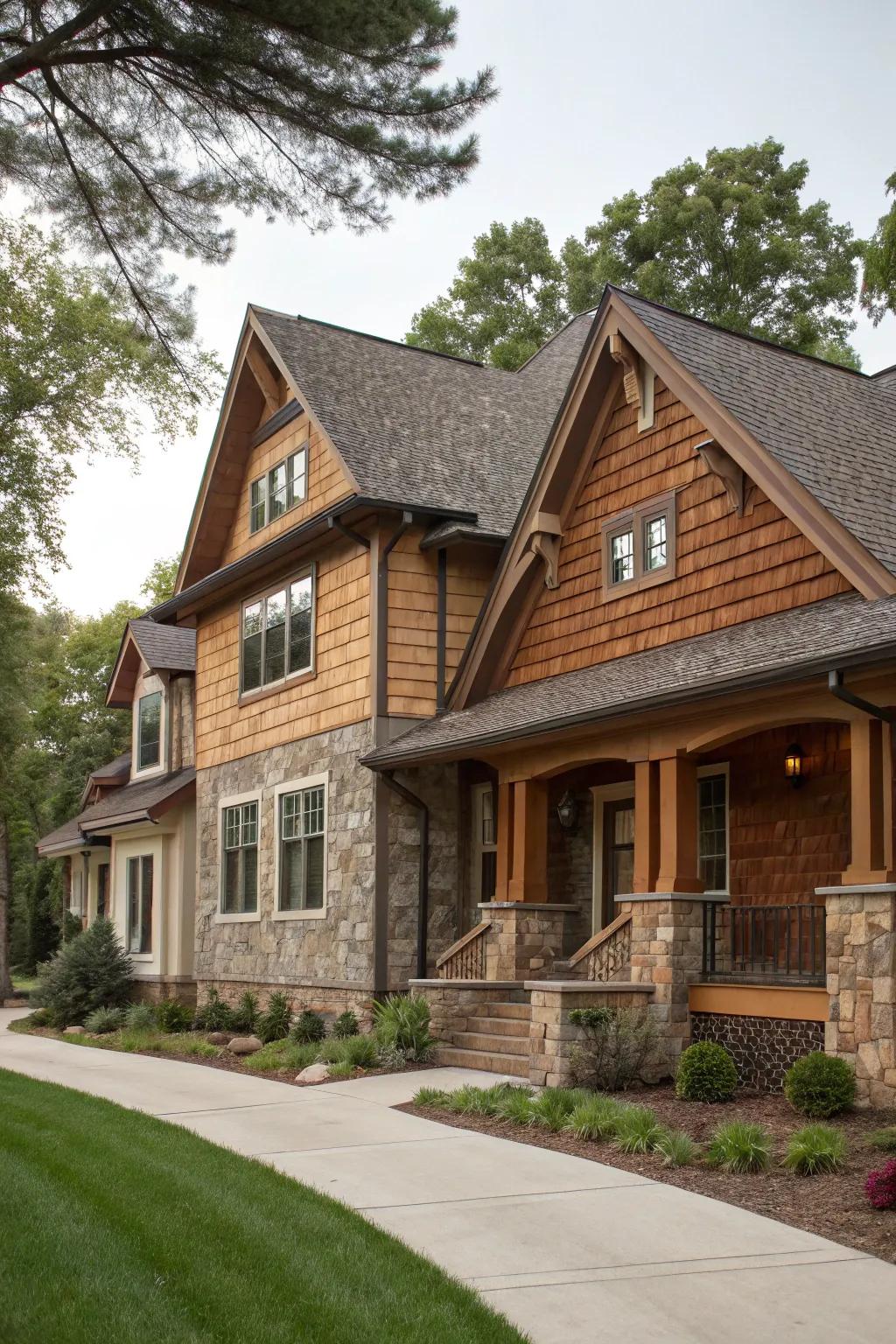 Mixed siding materials enhance the curb appeal of this Craftsman home.