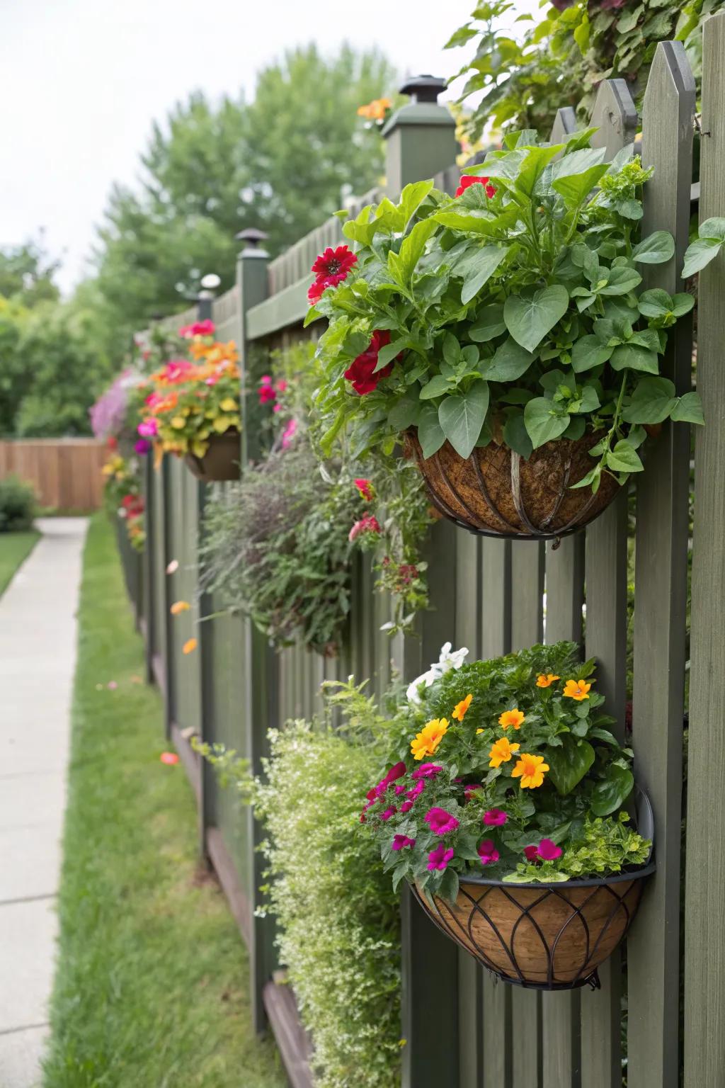Enhance privacy with a vibrant vertical garden fence.