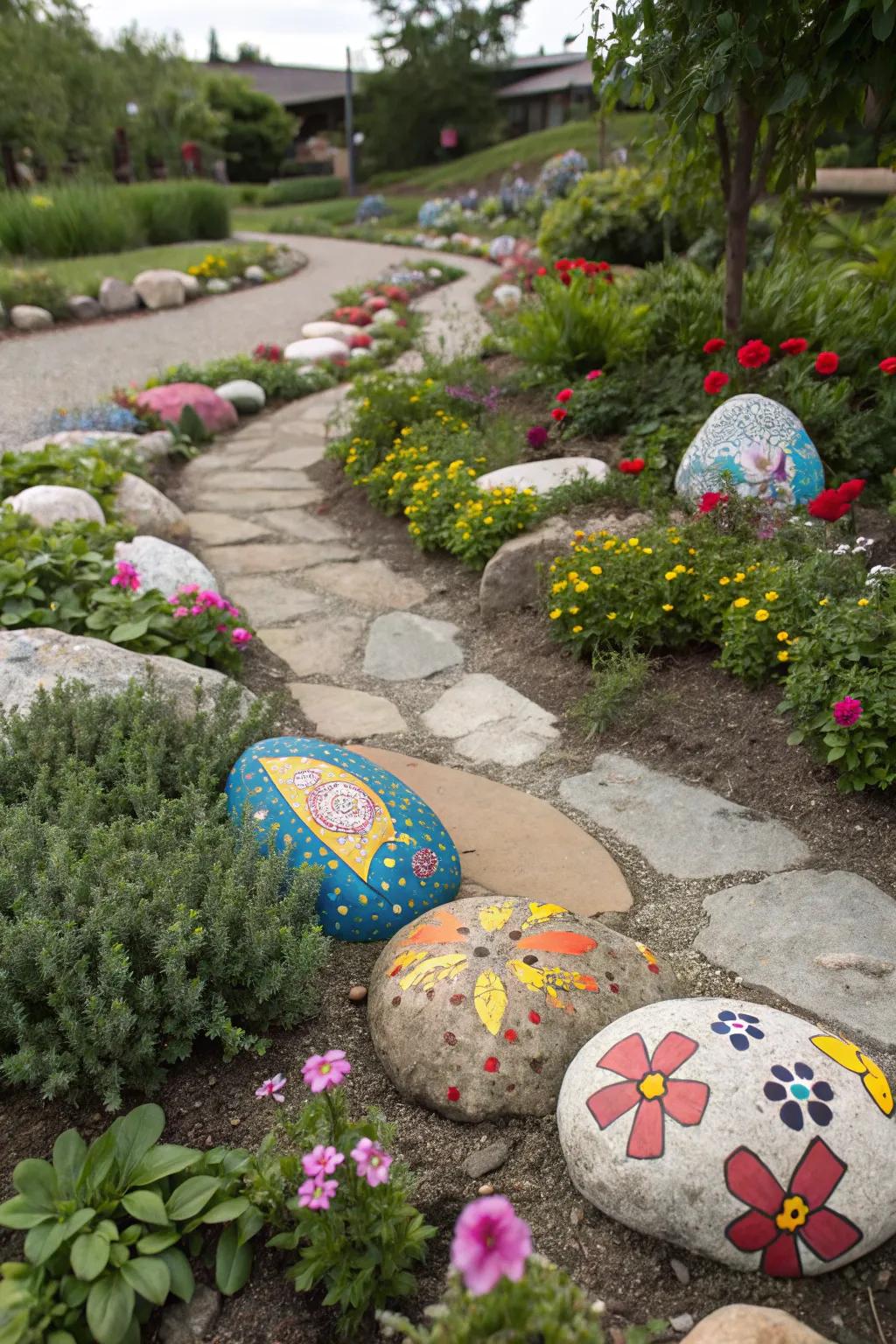 Brighten your garden with creatively painted rocks.