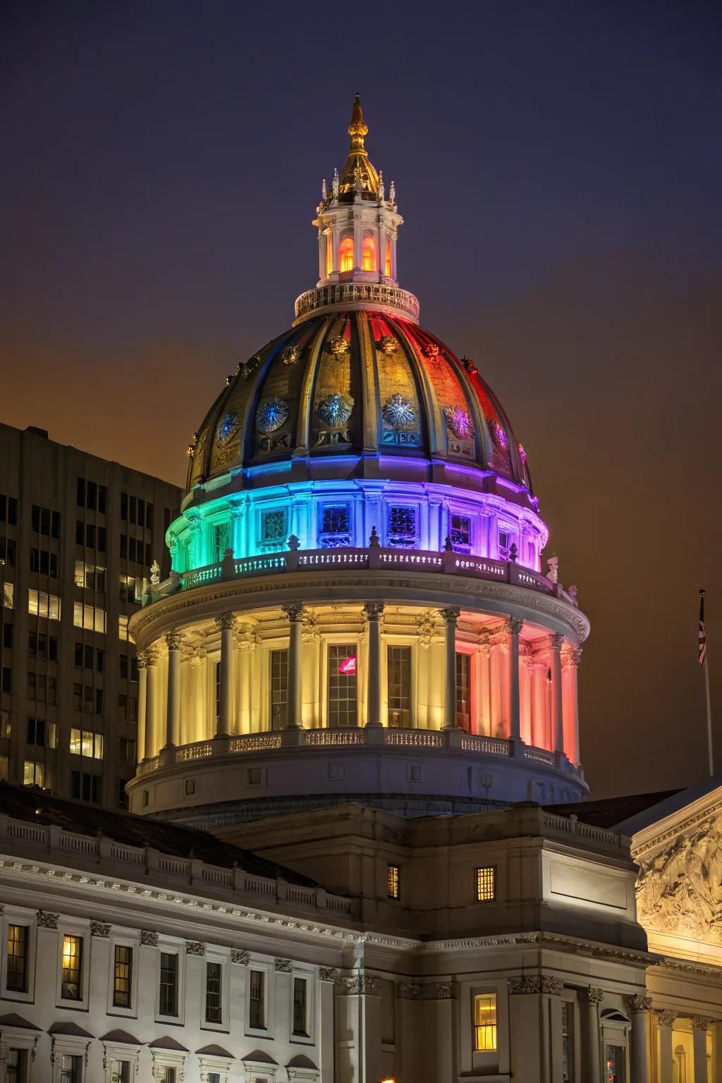 Smart lighting transforming a cupola with dynamic colors.