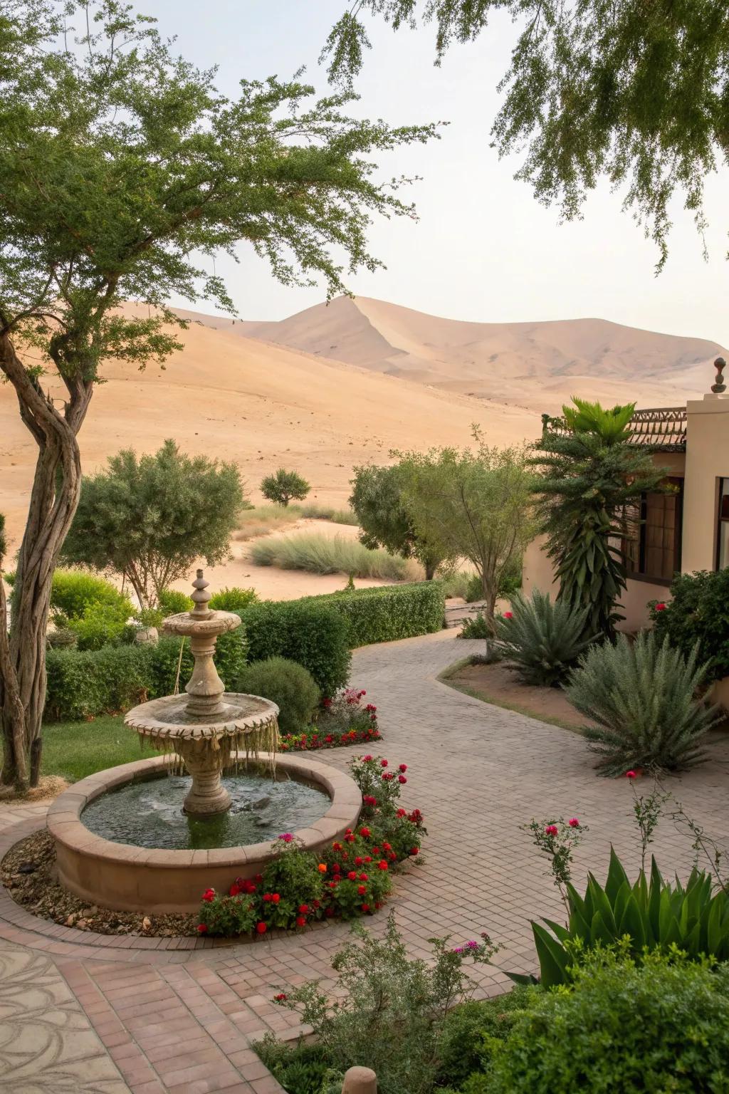 Water features add a serene oasis feel to your desert landscape.