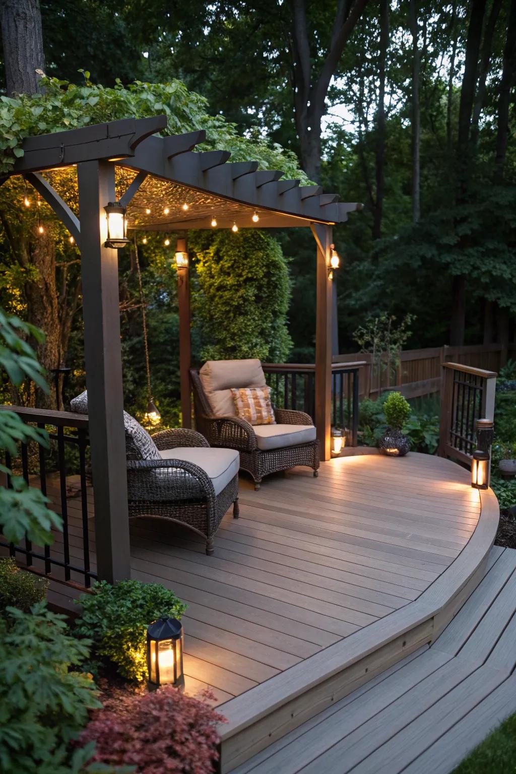 An intimate nook on a deck, perfect for relaxation and reflection.