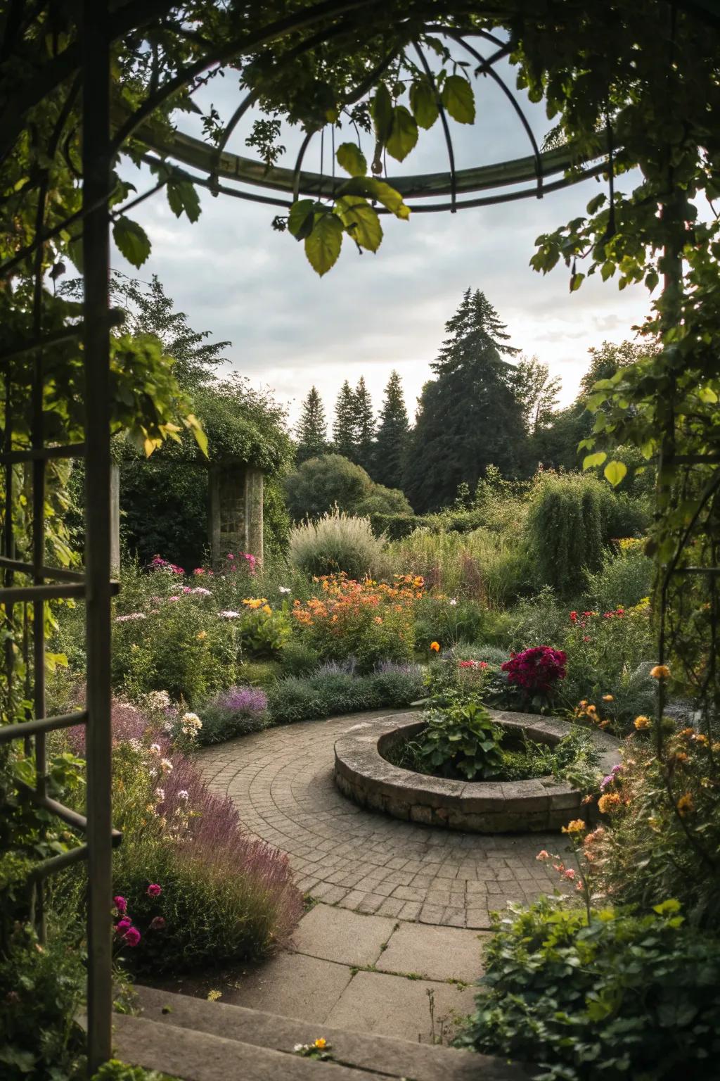 Circular garden rooms offer intimate, private retreats.