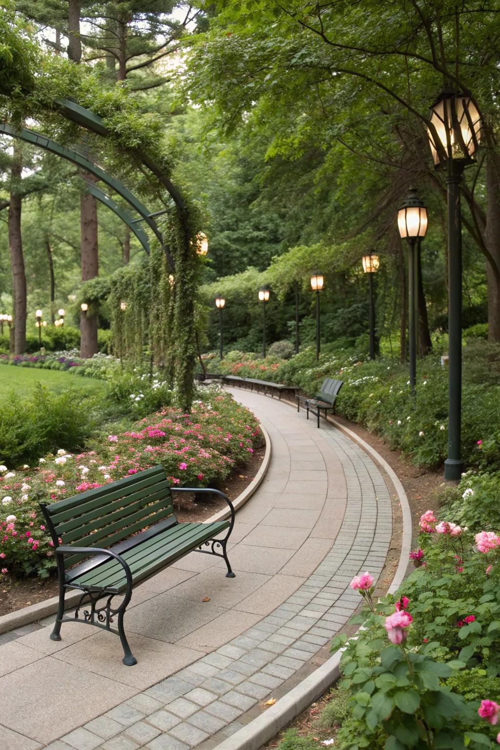 Convenient seating along a scenic path.
