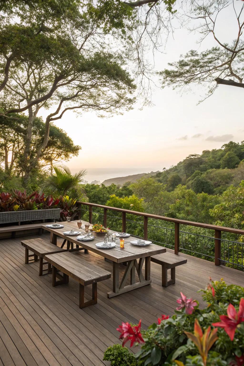 Wraparound benches provide ample seating and stunning views.