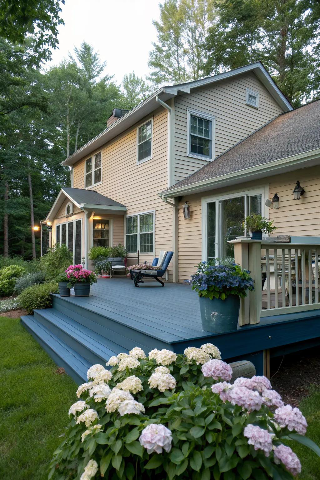 Slate blue decks bring a calming and serene atmosphere.