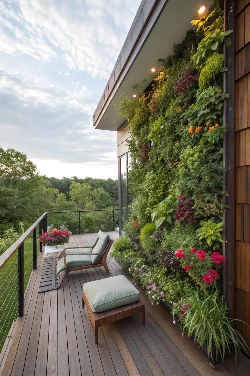 A vertical garden adds greenery without occupying floor space.