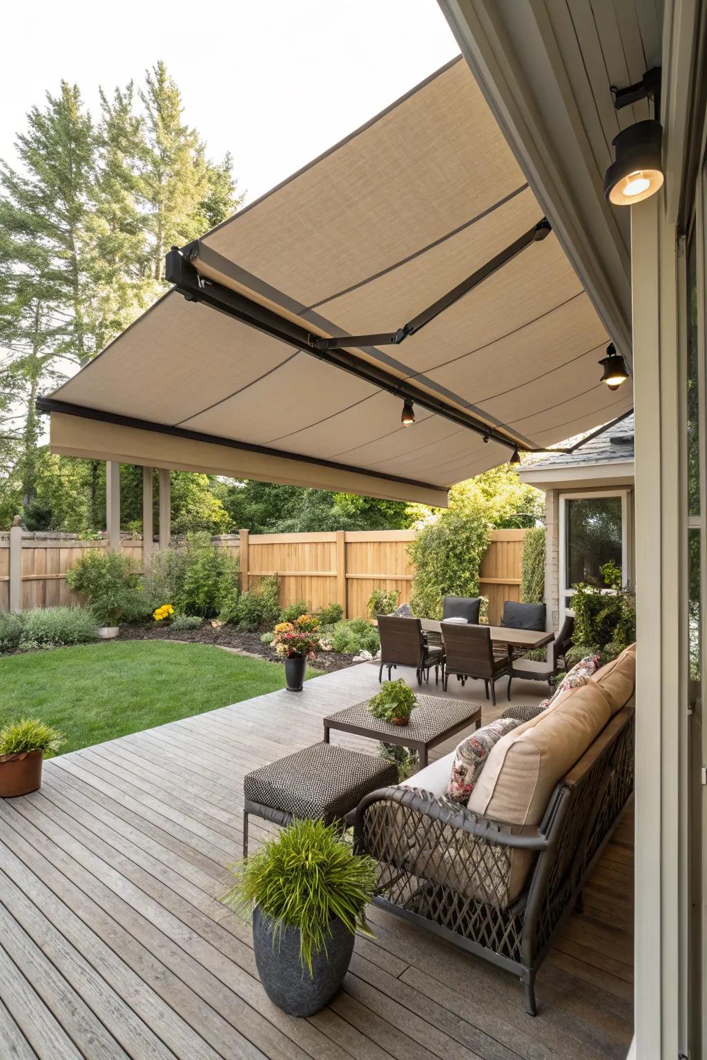 A covered area allows for year-round enjoyment.