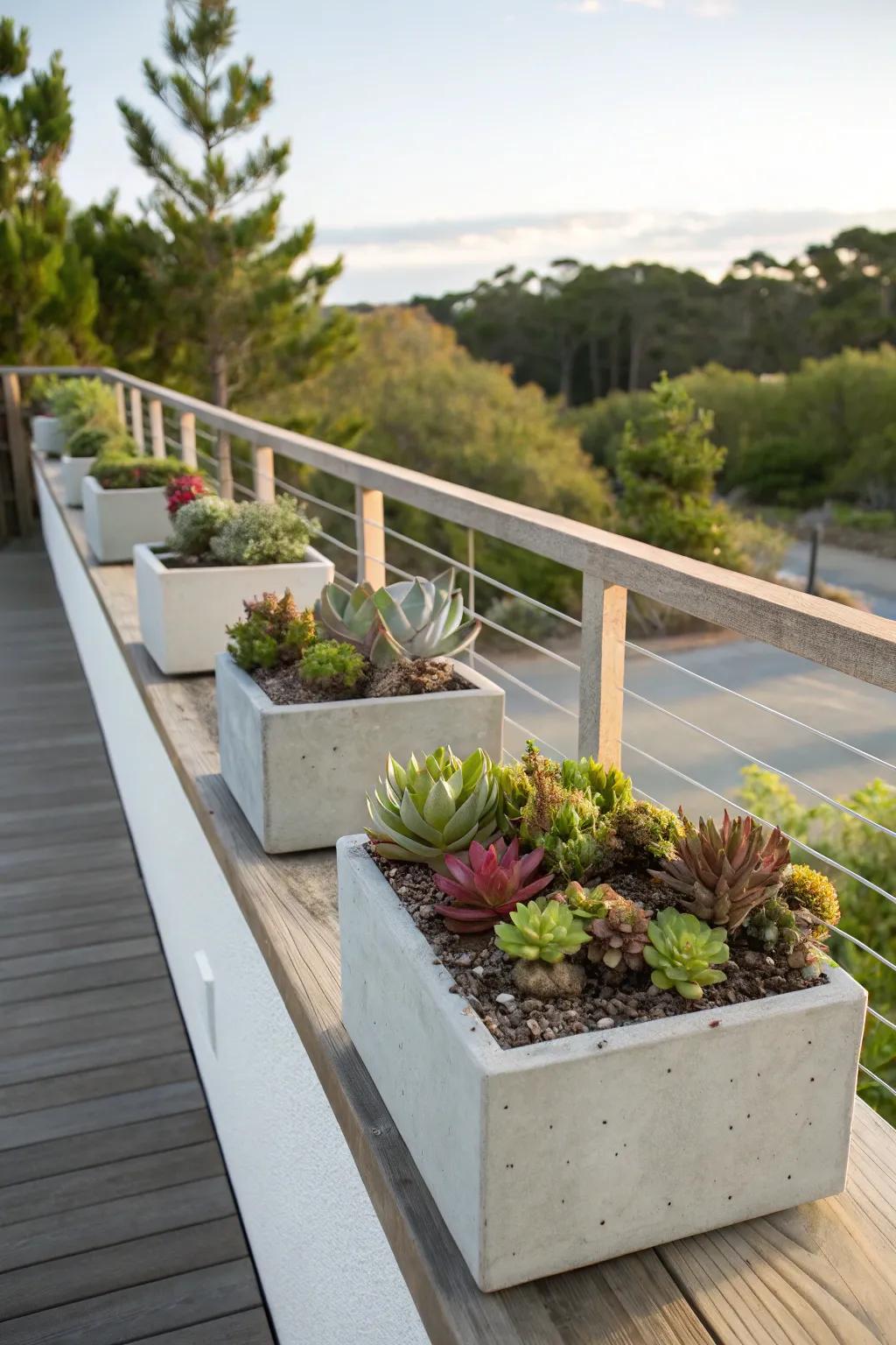 Concrete planters bring a modern, minimalist vibe