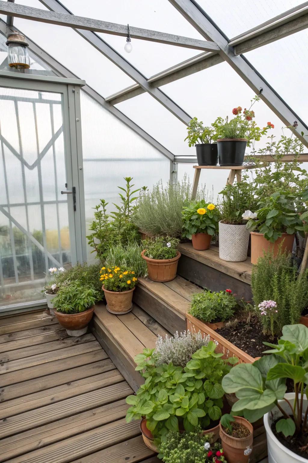 A greenhouse on your deck combines gardening with outdoor living.