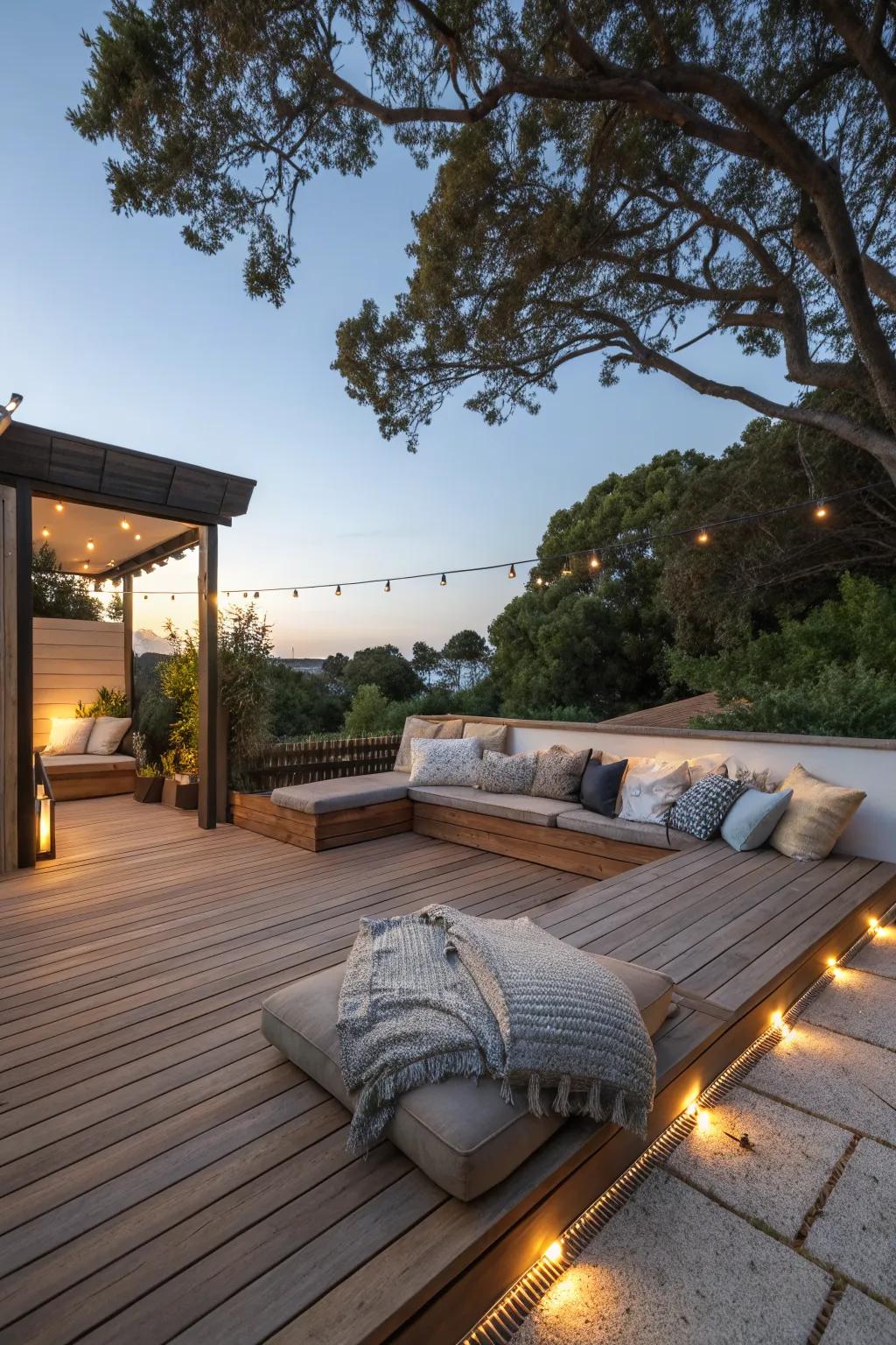 A sunken lounge creates a unique social spot.