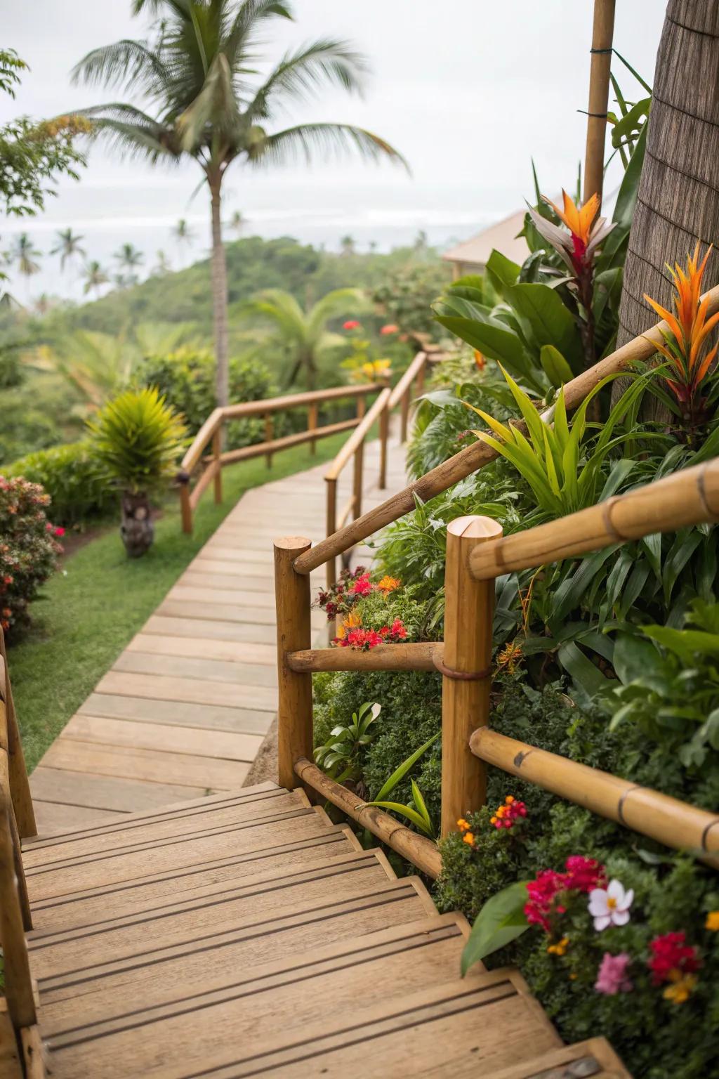 Create a vacation vibe with tropical bamboo railings.