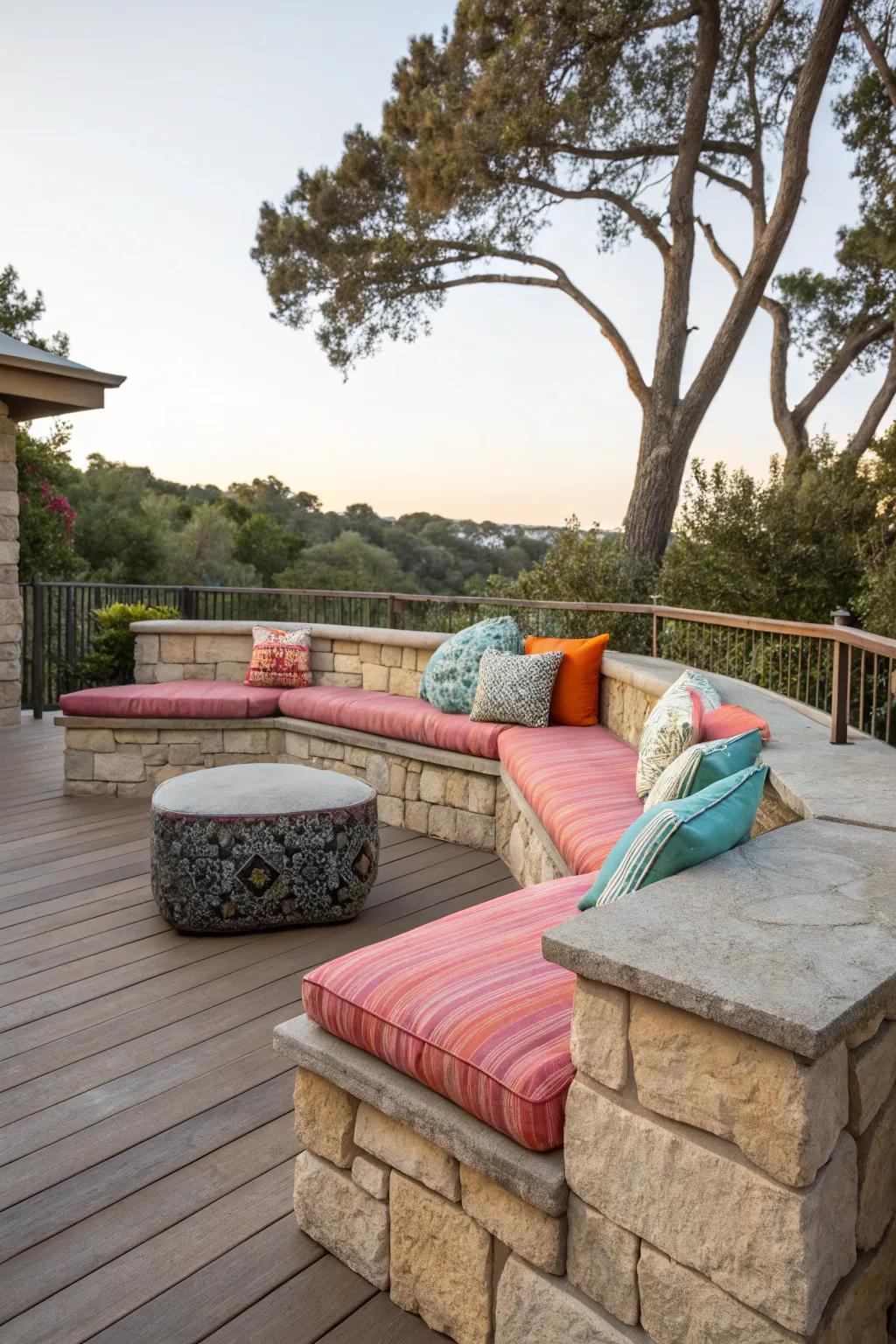 Stone benches bring rustic elegance and durability.