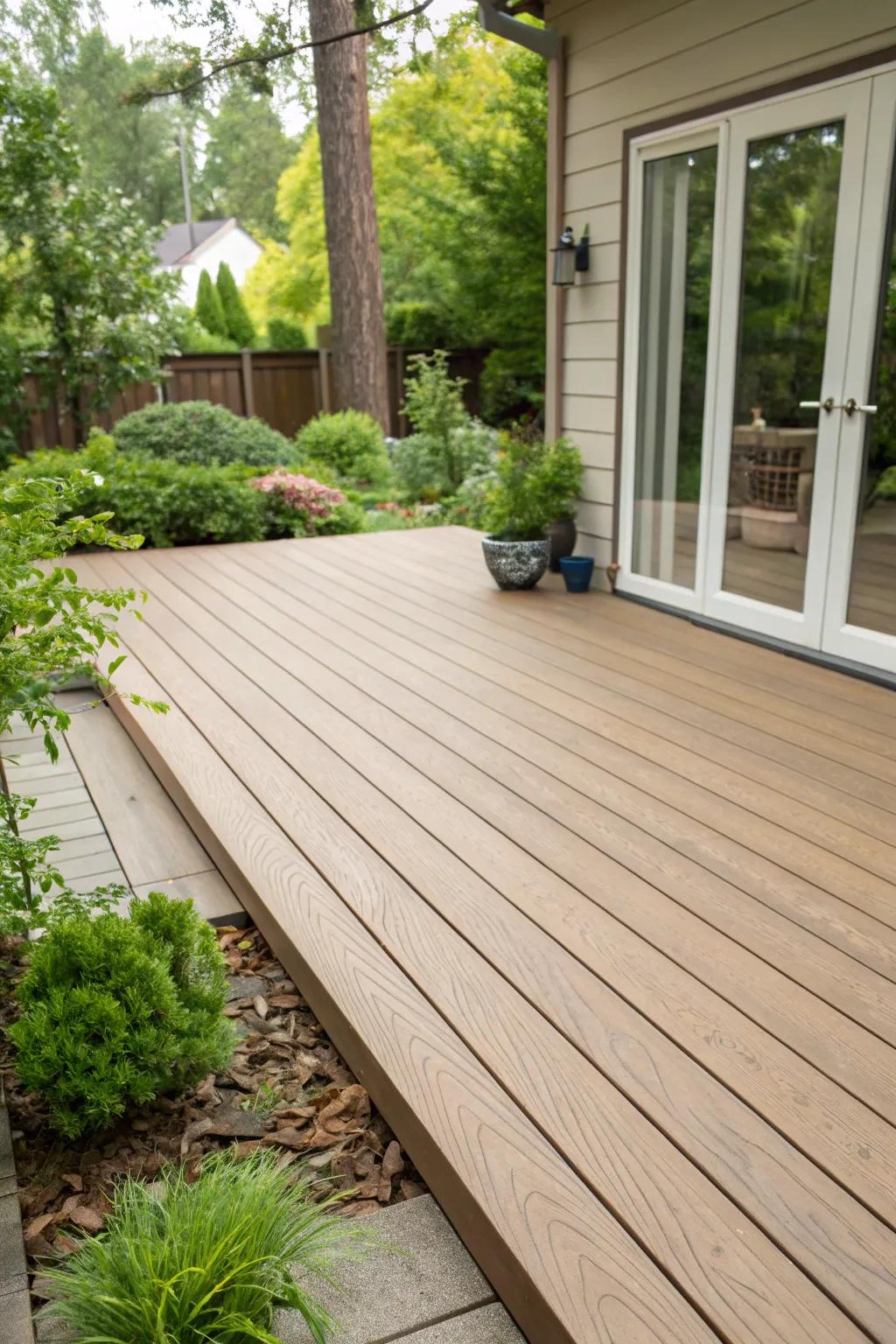 A composite deck offering the beauty of wood with minimal maintenance.