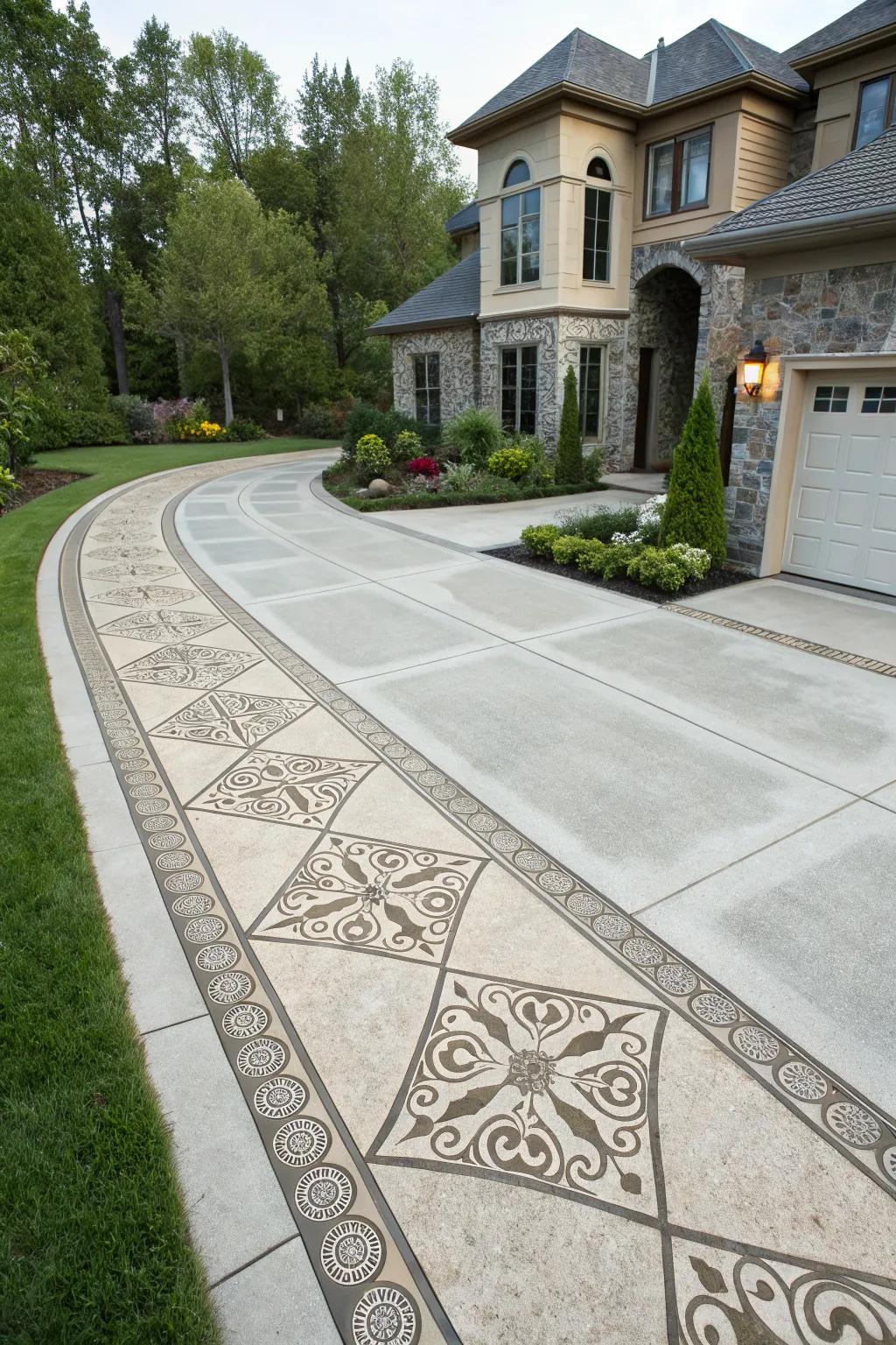 Patterned inlays create a focal point in your driveway design.