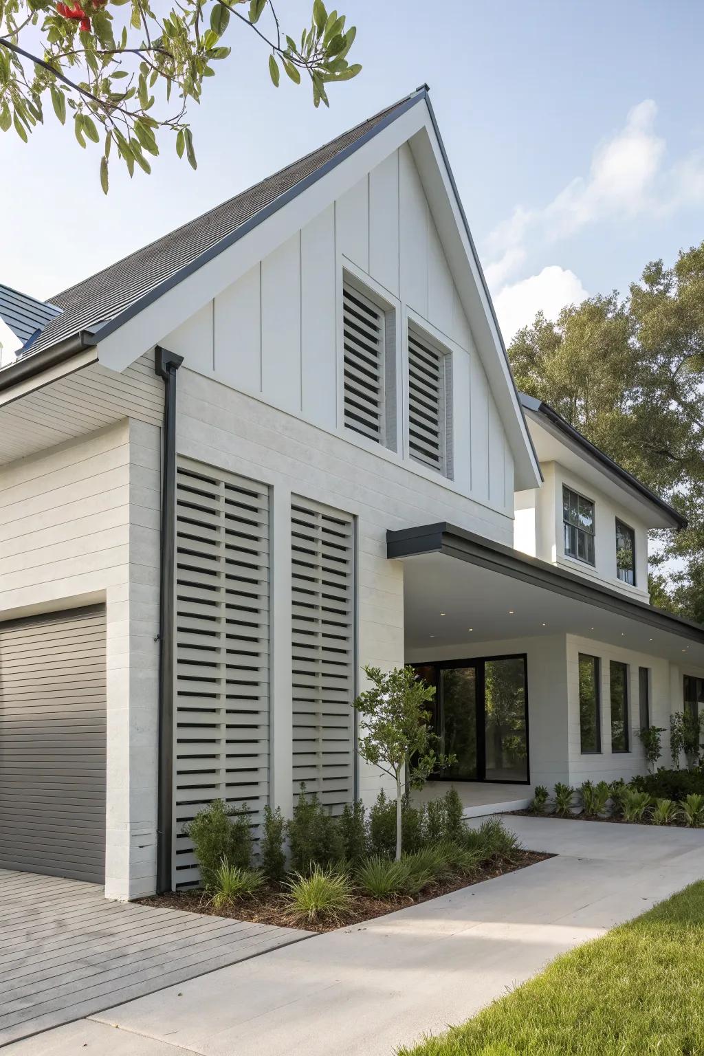 Hidden louvers provide functionality while maintaining this home’s sleek exterior.