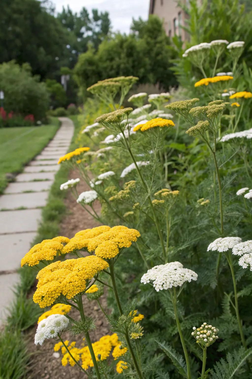 Vibrant yarrow adds color to the garden without attracting deer.