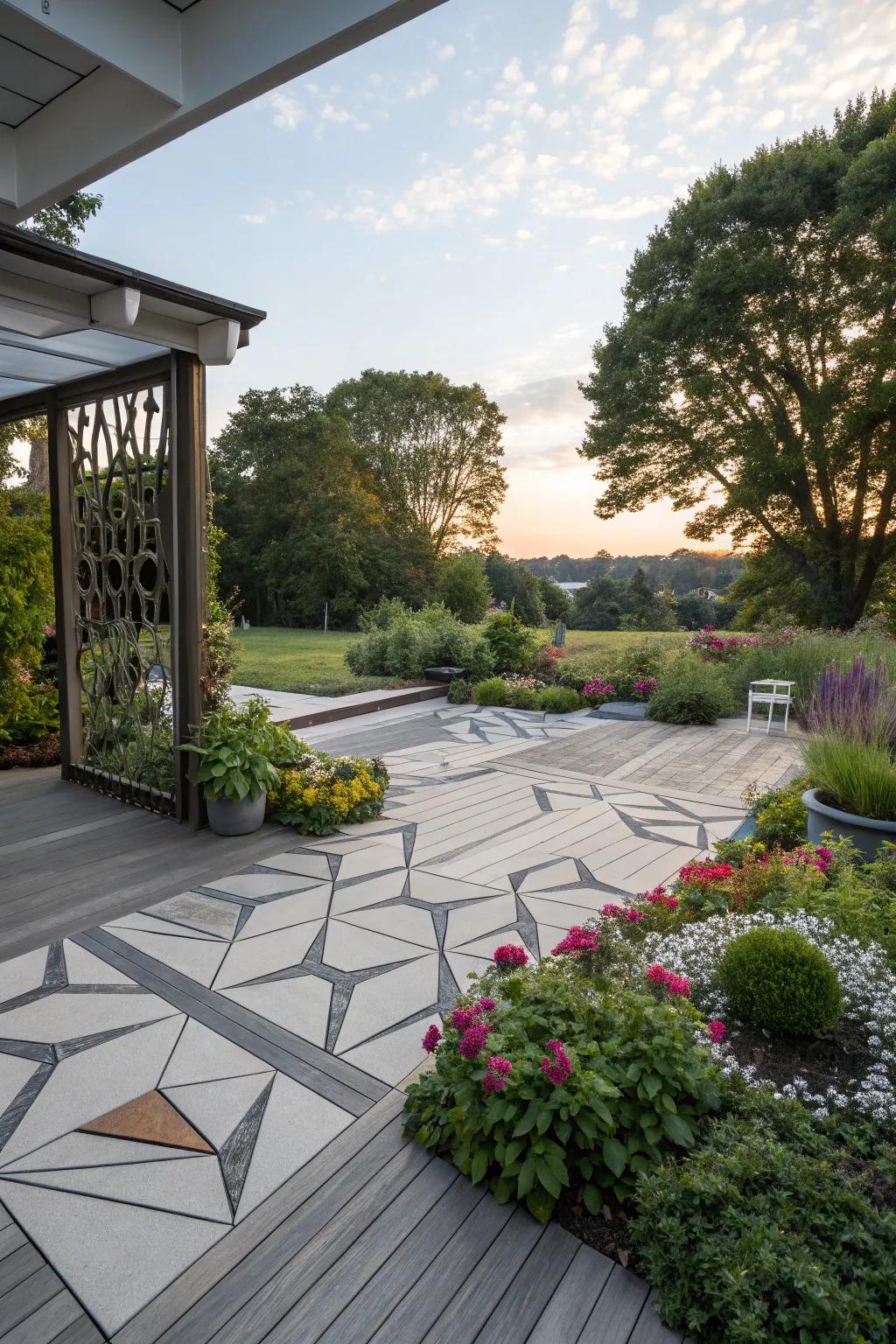 Asymmetrical shapes bring a modern and artistic flair to deck designs.