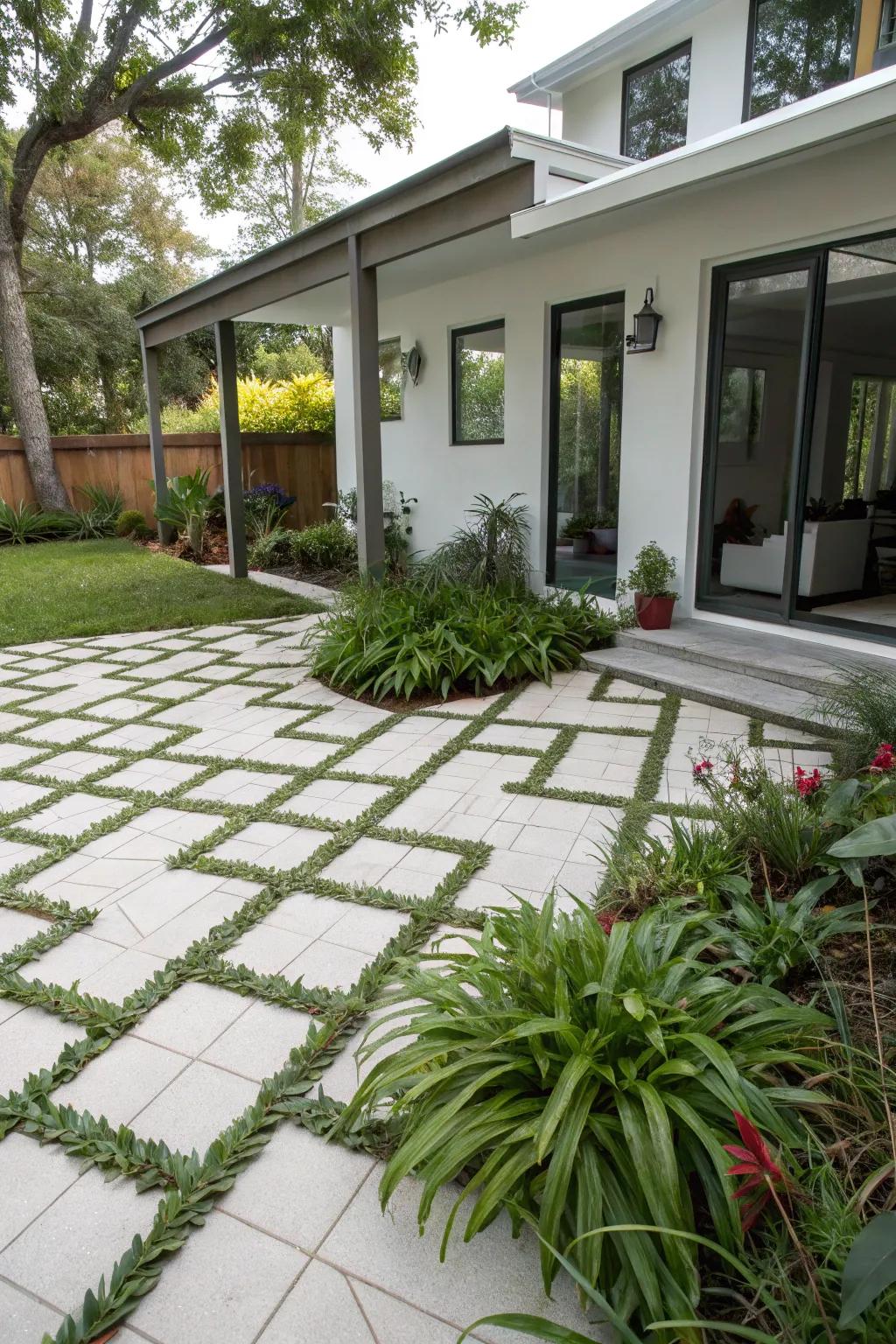 Interlocking tiles provide a polished surface for any backyard.