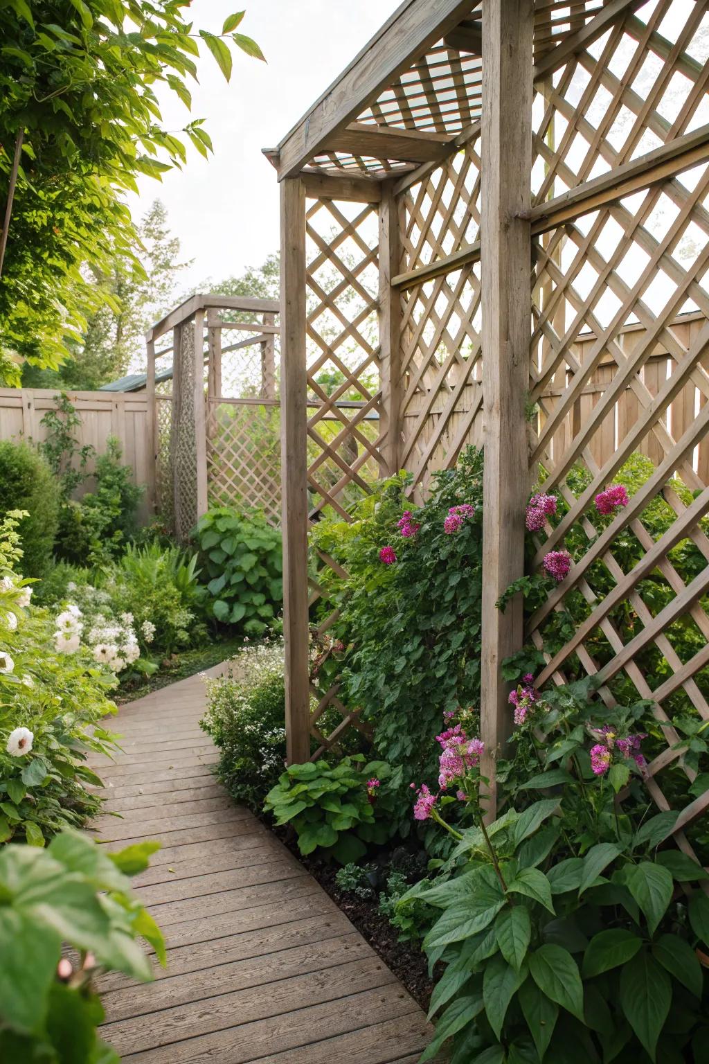 Lattice panels expand the feel of small garden spaces.