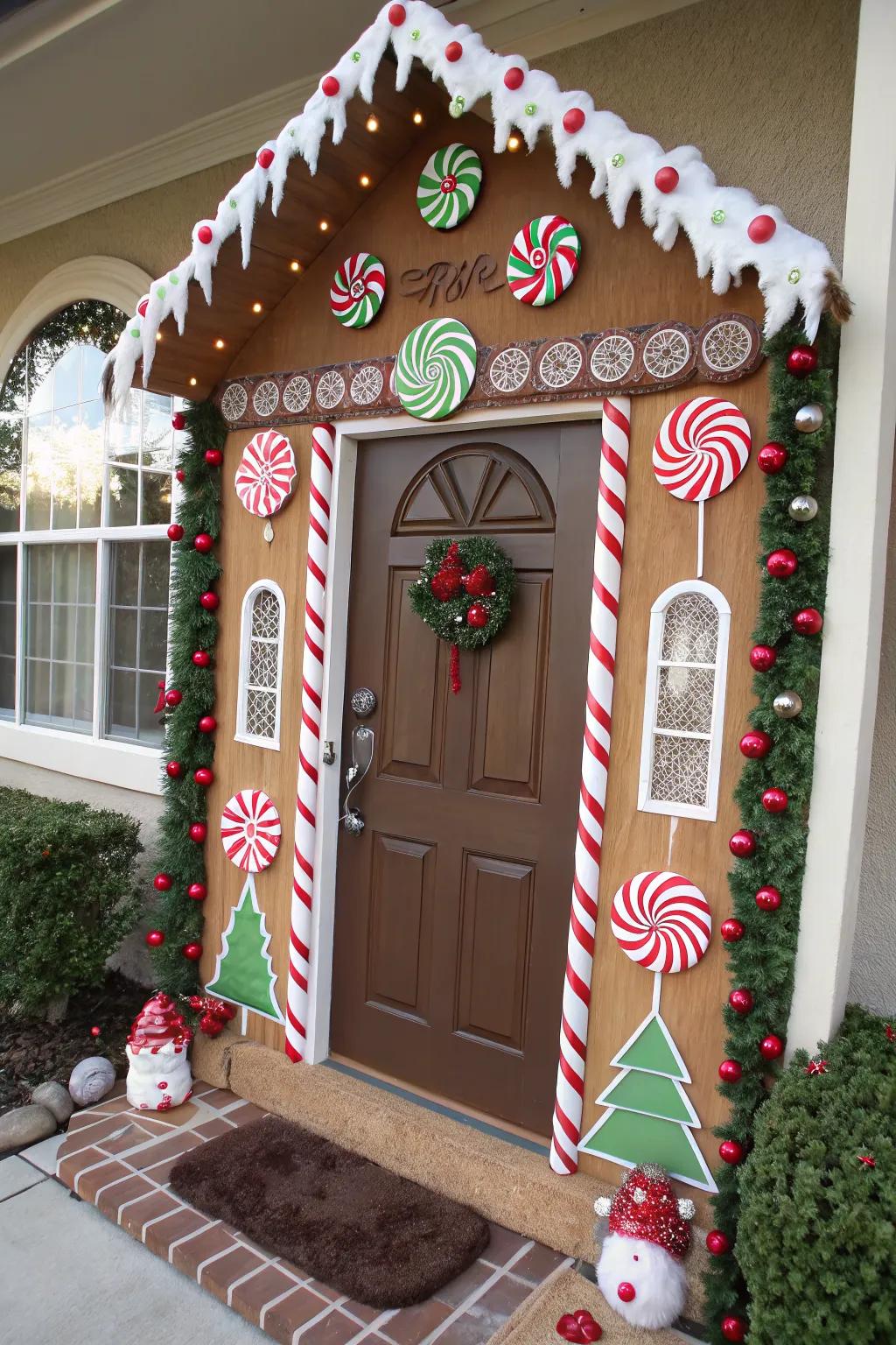 Sweet and charming: A gingerbread house-themed door.