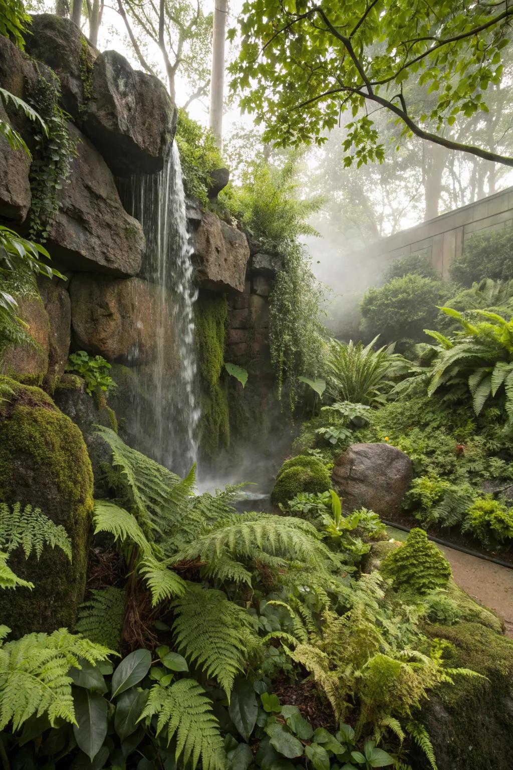 Discover tranquility with a hidden garden waterfall.