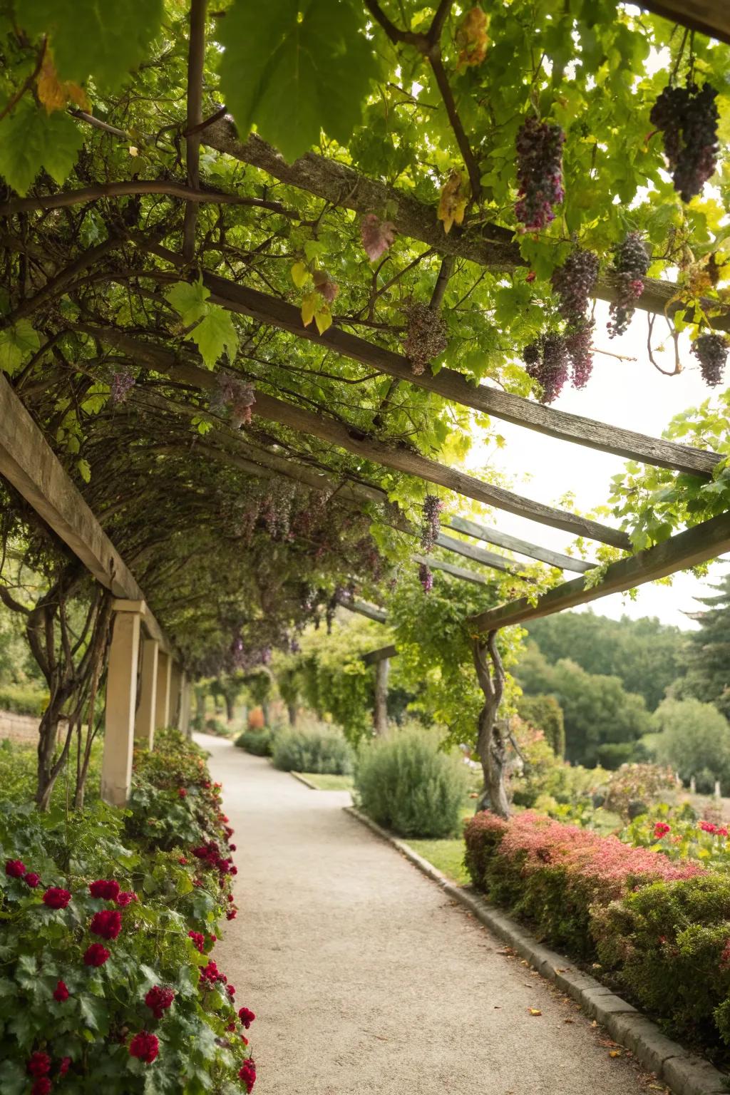 Create a floating garden effect with a hanging trellis structure.