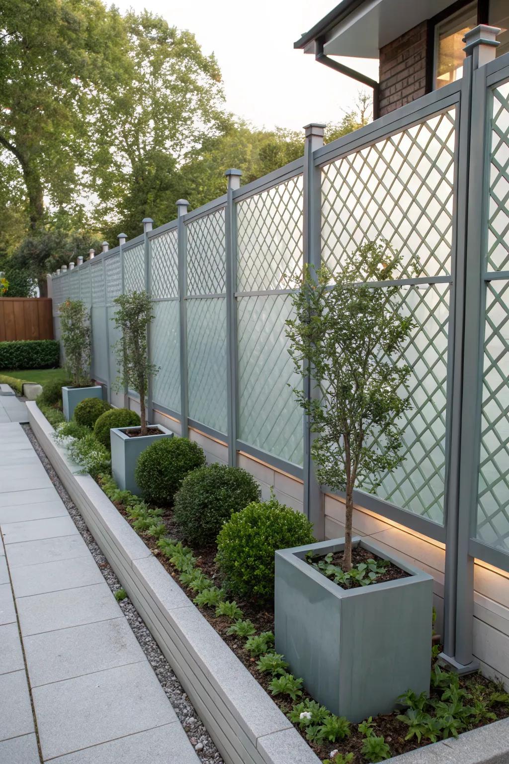 Combine style and privacy with frosted panels on your lattice fence.