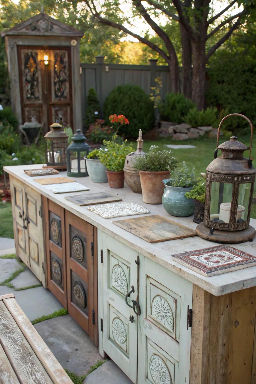 Unique charm with recycled material countertops.
