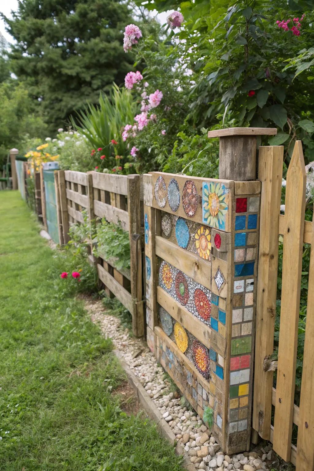Make a statement with a mosaic-designed pallet fence.