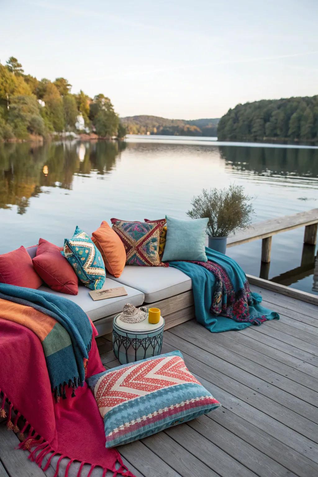 Add personality and comfort with colorful cushions.