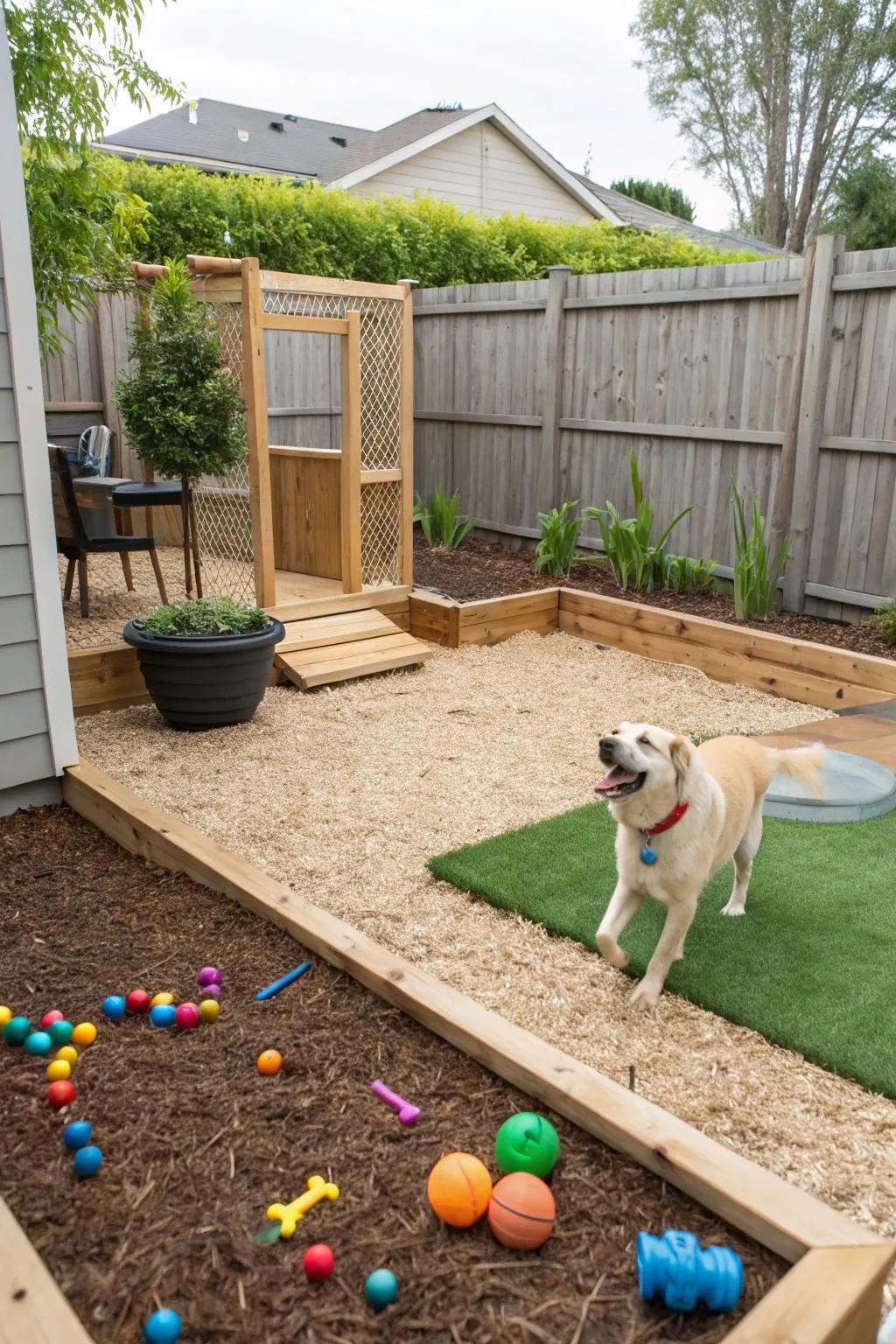 A dedicated play area can keep your dog active and happy.