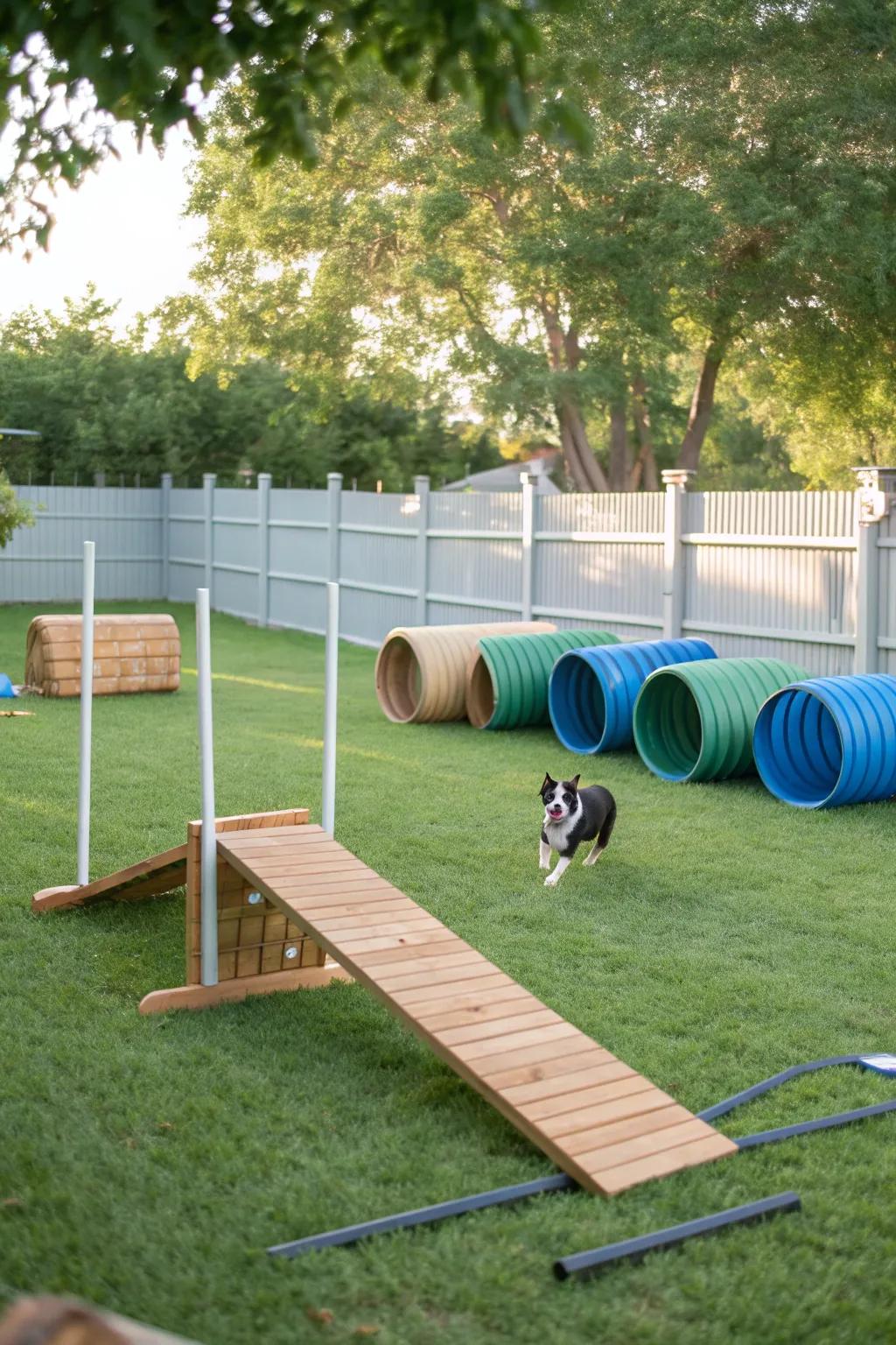 Challenge your dog with homemade agility fun.