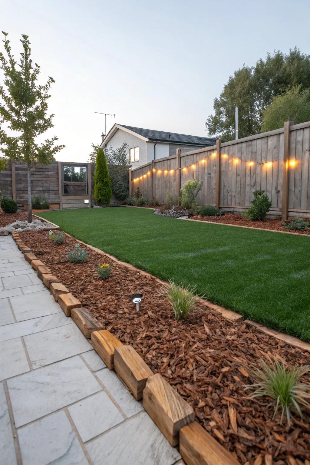 Grassless garden with synthetic turf