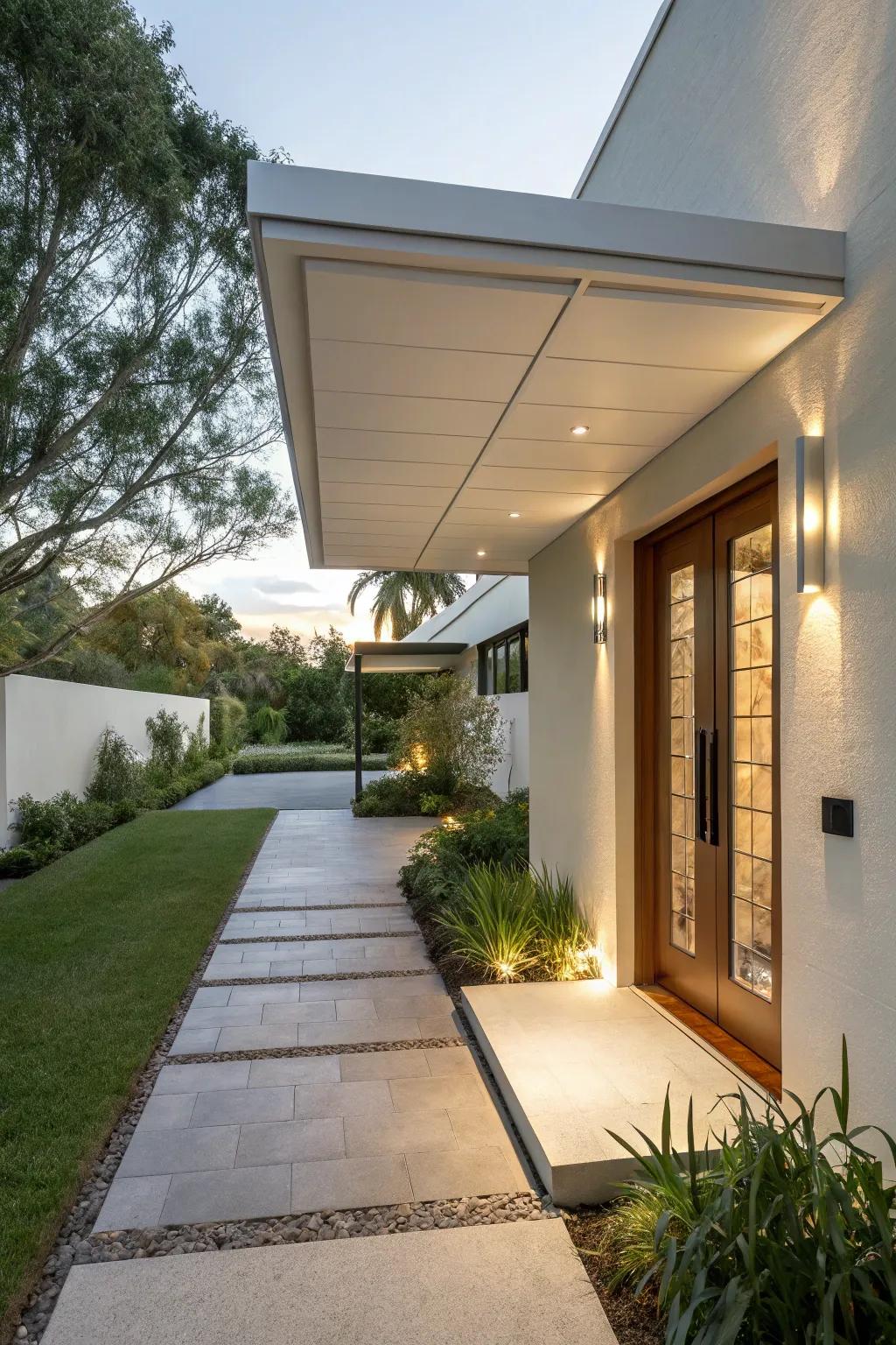 A minimalist awning offers a subtle, elegant touch.