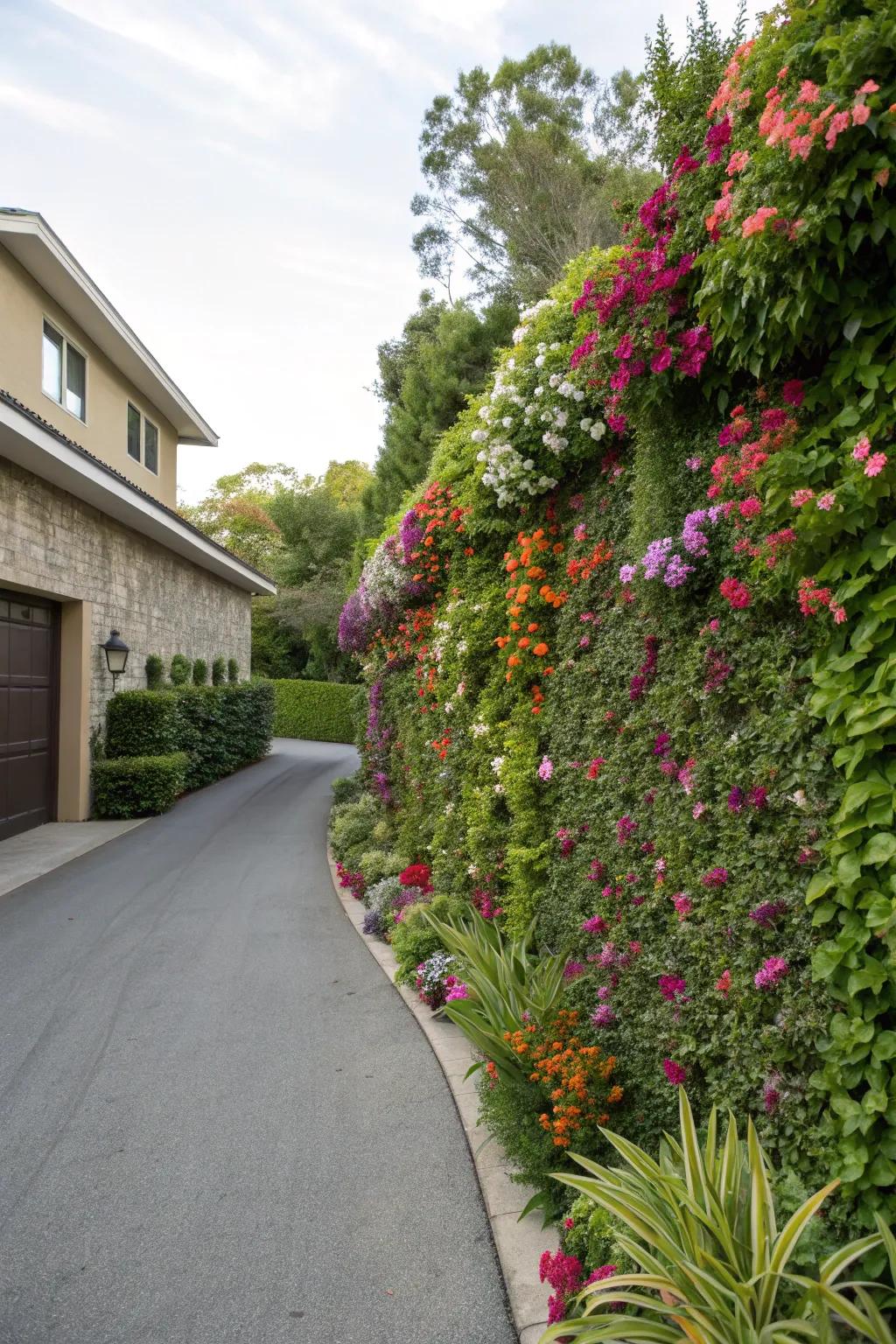 Living walls offer a stunning and eco-friendly driveway barrier.