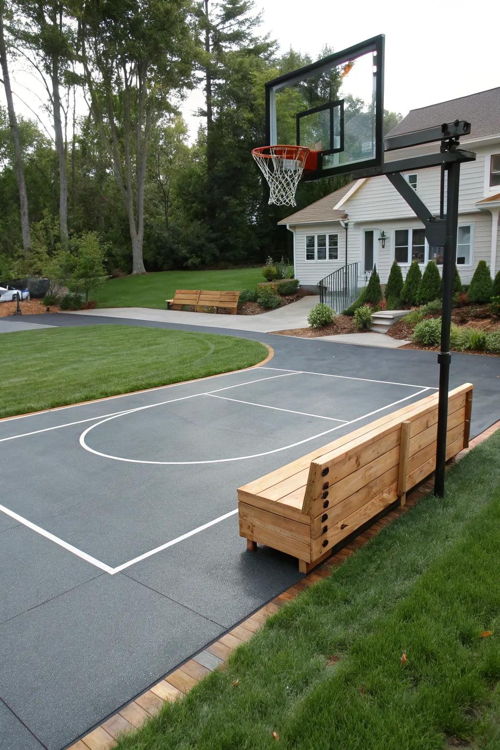 Built-in seating offers comfort for spectators.